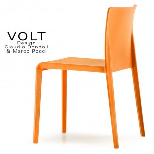 Chaise plastique pour terrasse et restaurant VOLT, structure plastique, empilable, couleur orange.