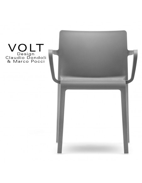 Fauteuil plastique pour terrasse et restaurant VOLT, structure polypropylène de couleur gris foncé.