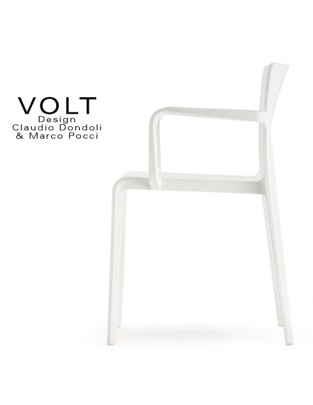 Fauteuil plastique pour terrasse et restaurant VOLT, structure polypropylène de couleur blanche.