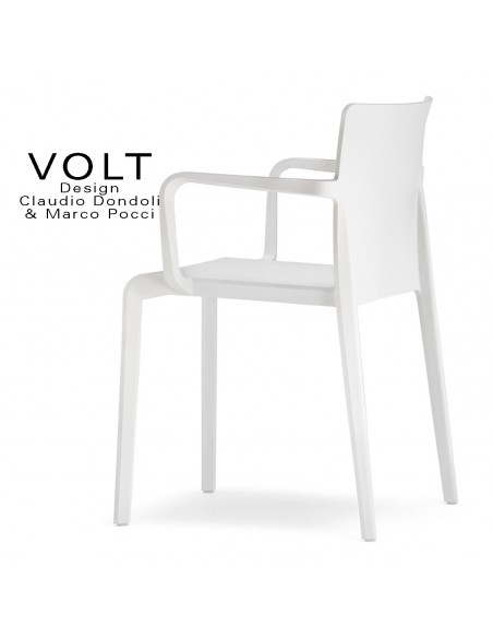 Fauteuil plastique pour terrasse et restaurant VOLT, structure polypropylène de couleur blanche.