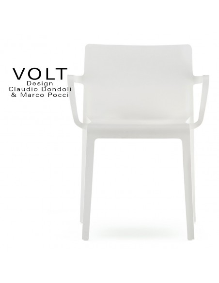 Fauteuil plastique pour terrasse et restaurant VOLT, structure polypropylène de couleur blanche.