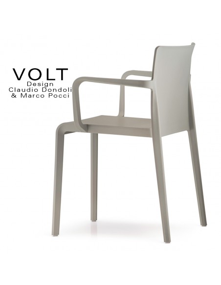 Fauteuil plastique pour terrasse et restaurant VOLT, structure polypropylène de couleur gris clair ou sable.