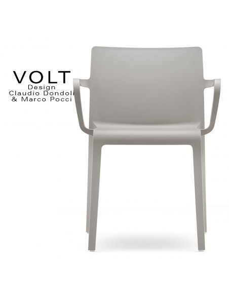 Fauteuil plastique pour terrasse et restaurant VOLT, structure polypropylène de couleur gris clair ou sable.
