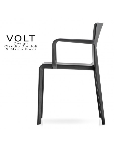 Fauteuil plastique pour terrasse et restaurant VOLT, structure polypropylène de couleur noire.