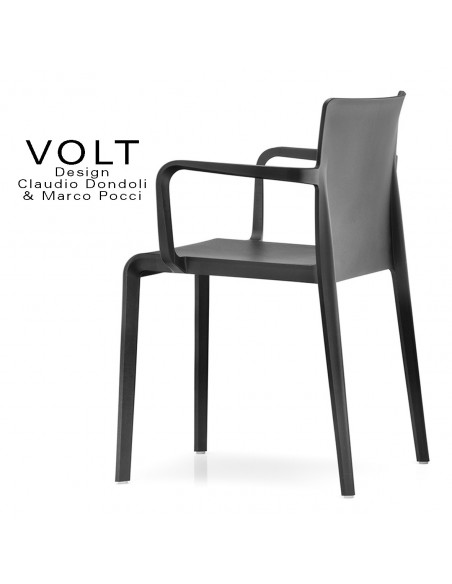 Fauteuil plastique pour terrasse et restaurant VOLT, structure polypropylène de couleur noire.