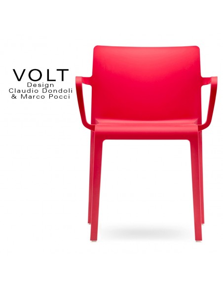 Fauteuil plastique pour terrasse et restaurant VOLT, structure polypropylène de couleur rouge.