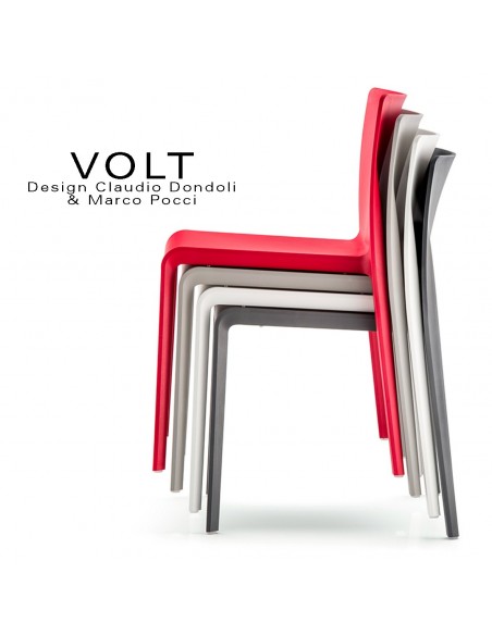 Fauteuil plastique empilable pour terrasse et restaurant VOLT, structure polypropylène de couleur.