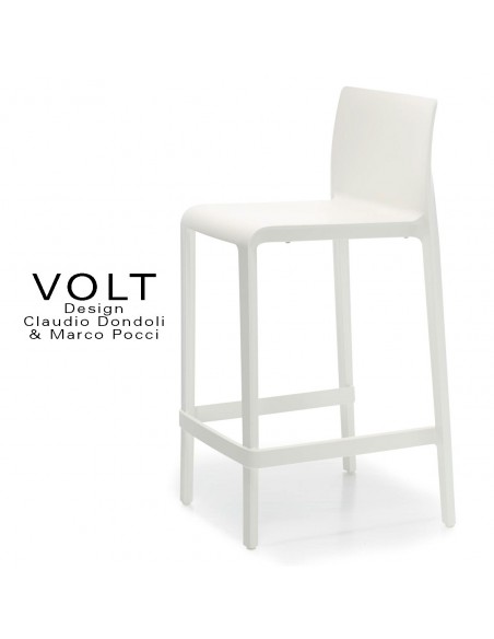 Tabouret plastique de cuisine ou îlot central VOLT, structure polypropylène de couleur blanche.