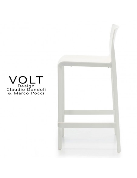 Tabouret plastique de cuisine ou îlot central VOLT, structure polypropylène de couleur blanche.