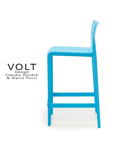 Tabouret plastique de cuisine ou îlot central VOLT, structure polypropylène de couleur bleue.