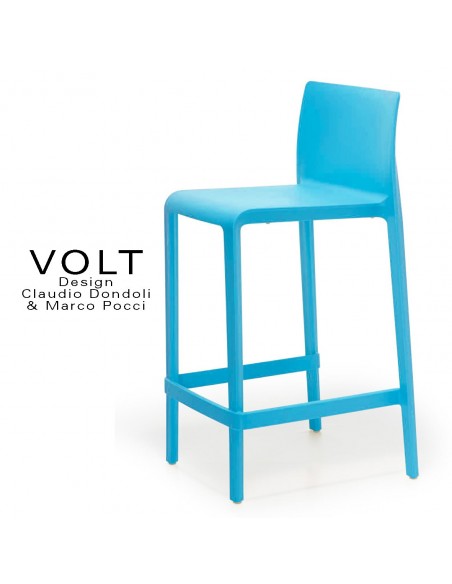 Tabouret plastique de cuisine ou îlot central VOLT, structure polypropylène de couleur bleue.