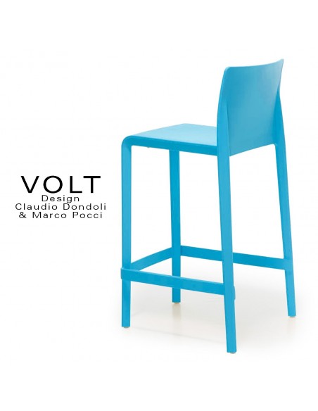 Tabouret plastique de cuisine ou îlot central VOLT, structure polypropylène de couleur bleue.