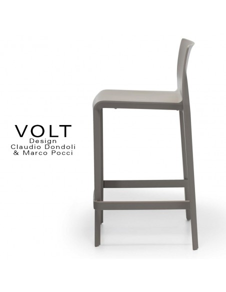 Tabouret plastique de cuisine ou îlot central VOLT, structure polypropylène de couleur gris foncé.