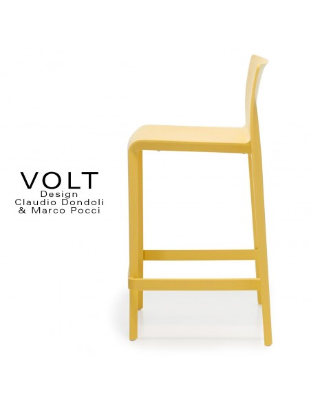 Tabouret plastique de cuisine ou îlot central VOLT, structure polypropylène de couleur jaune.