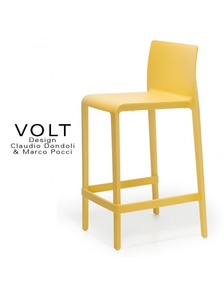 Tabouret plastique de cuisine ou îlot central VOLT, structure polypropylène de couleur jaune.