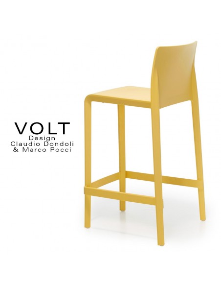 Tabouret plastique de cuisine ou îlot central VOLT, structure polypropylène de couleur jaune.