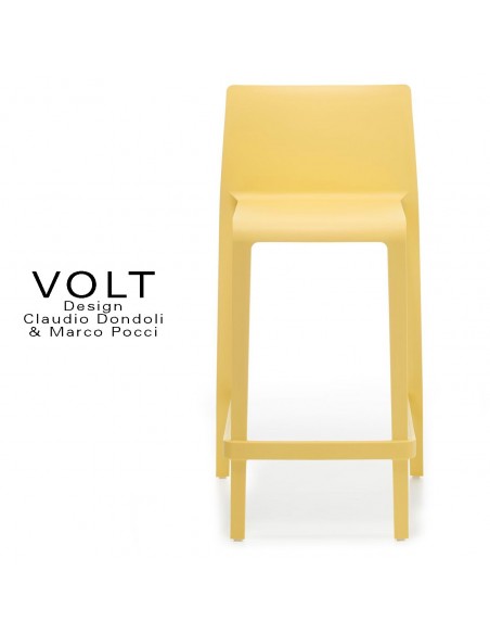 Tabouret plastique de cuisine ou îlot central VOLT, structure polypropylène de couleur jaune.