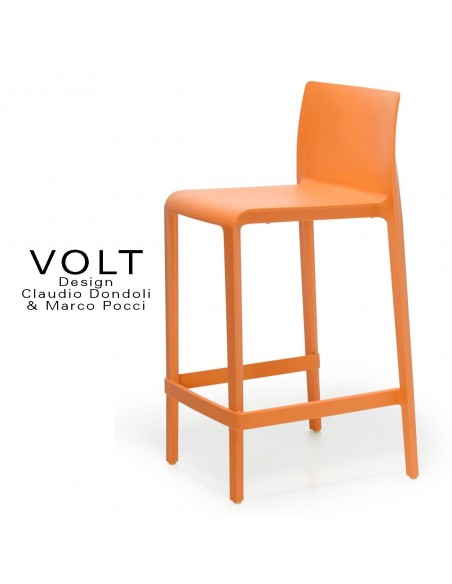 Tabouret plastique de cuisine ou îlot central VOLT, structure polypropylène de couleur orange.