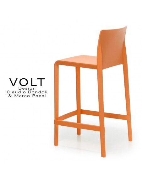 Tabouret plastique de cuisine ou îlot central VOLT, structure polypropylène de couleur orange.