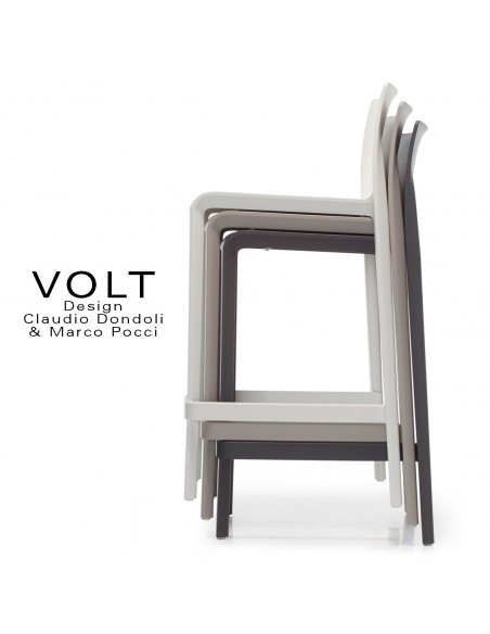 Tabouret plastique de cuisine ou îlot central VOLT, structure polypropylène, mobilier empilable..