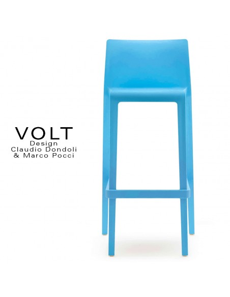 Tabouret de bar plastique VOLT, structure polypropylène de couleur bleu.