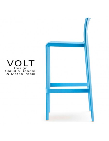 Tabouret de bar plastique VOLT, structure polypropylène de couleur bleu.