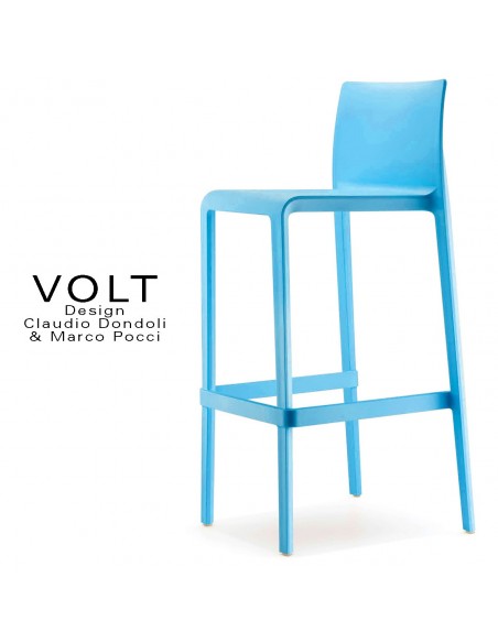 Tabouret de bar plastique VOLT, structure polypropylène de couleur bleu.