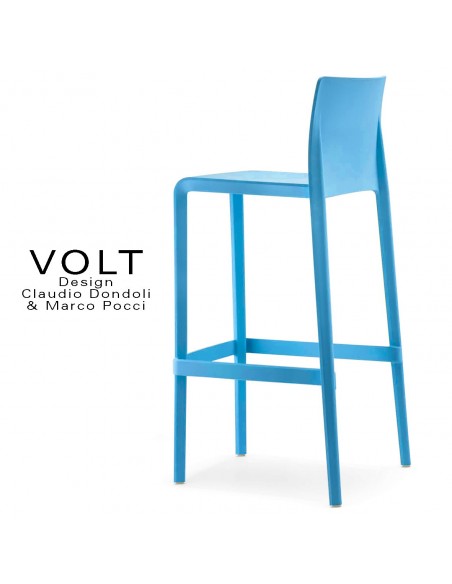 Tabouret de bar plastique VOLT, structure polypropylène de couleur bleu.