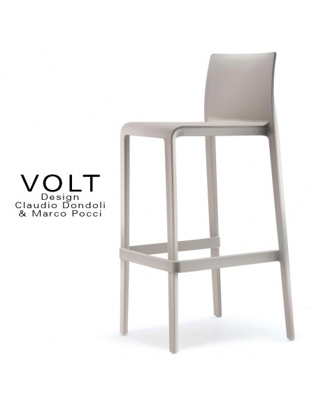 Tabouret de bar plastique VOLT, structure polypropylène de couleur gris clair ou sable.