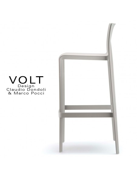 Tabouret de bar plastique VOLT, structure polypropylène de couleur gris clair ou sable.