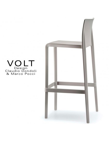 Tabouret de bar plastique VOLT, structure polypropylène de couleur gris clair ou sable.