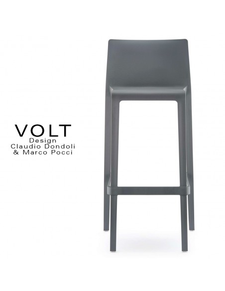 Tabouret de bar plastique VOLT, structure polypropylène de couleur gris foncé.