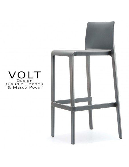 Tabouret de bar plastique VOLT, structure polypropylène de couleur gris foncé.