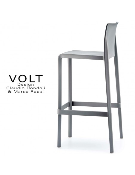 Tabouret de bar plastique VOLT, structure polypropylène de couleur gris foncé.