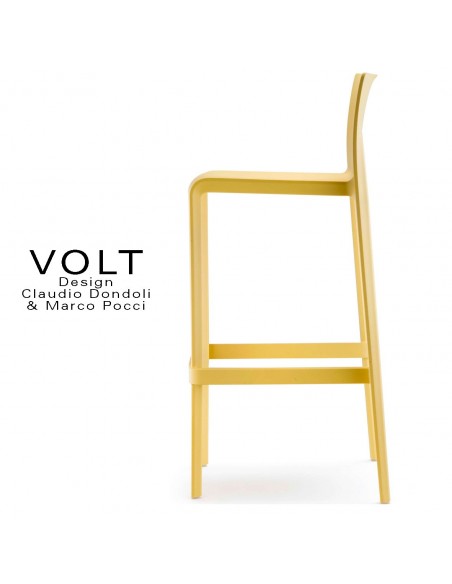 Tabouret de bar plastique VOLT, structure polypropylène de couleur jaune.