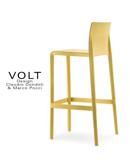 Tabouret de bar plastique VOLT, structure polypropylène de couleur jaune.