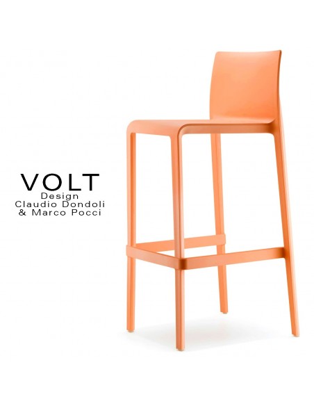 Tabouret de bar plastique VOLT, structure polypropylène de couleur orange.