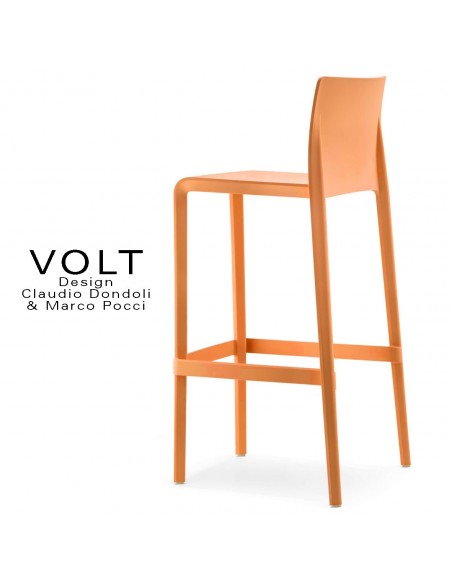 Tabouret de bar plastique VOLT, structure polypropylène de couleur orange.