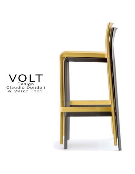 Tabouret de bar plastique VOLT, structure polypropylène de couleur, mobilier empilable.