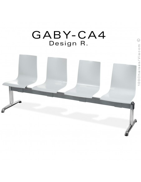 Banc ou assise sur poutre GABY pour salle d'attente, quatre places blanche, piétement aluminium.