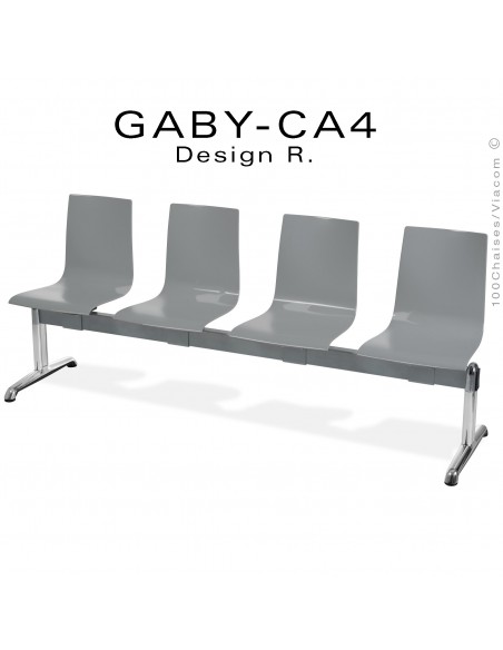 Banc ou assise sur poutre GABY pour salle d'attente, quatre places grise, piétement aluminium.