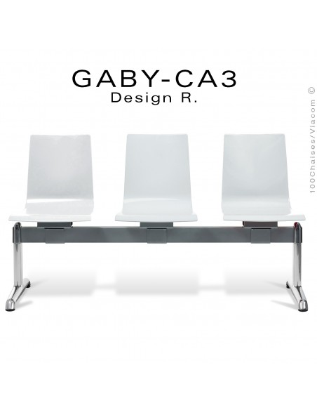 Banc ou assise sur poutre GABY pour salle d'attente, trois places blanche, piétement aluminium.