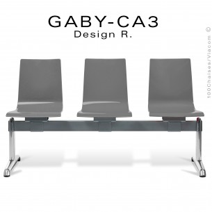 Banc ou assise sur poutre GABY pour salle d'attente, trois places grise, piétement aluminium.