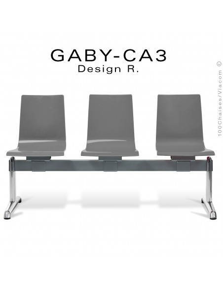 Banc ou assise sur poutre GABY pour salle d'attente, trois places grise, piétement aluminium.