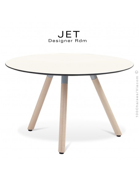 Table d'appoint ronde JET, piétement vernis Erable, plateau stratifier couleur blanc