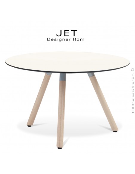 Table d'appoint ronde JET, piétement vernis Erable, plateau stratifier couleur blanc