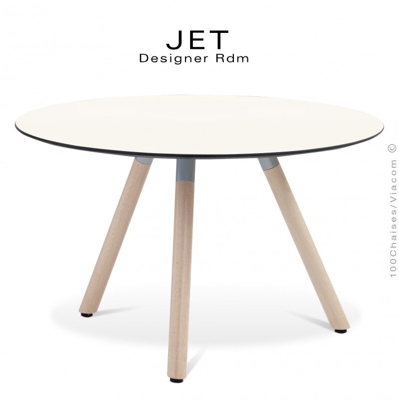 Table d'appoint ronde JET, piétement vernis Erable, plateau stratifier couleur blanc