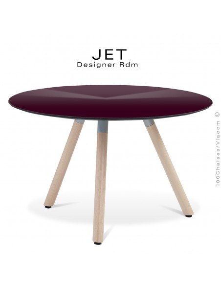 Table d'appoint ronde JET, piétement vernis Erable, plateau stratifier couleur moka