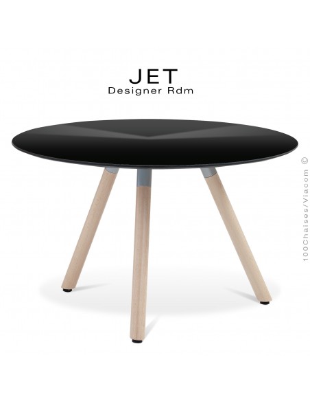 Table d'appoint ronde JET, piétement vernis Erable, plateau stratifier couleur noir
