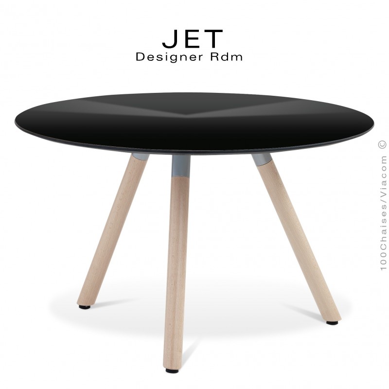 Table d'appoint ronde JET, piétement vernis Erable, plateau stratifier couleur noir